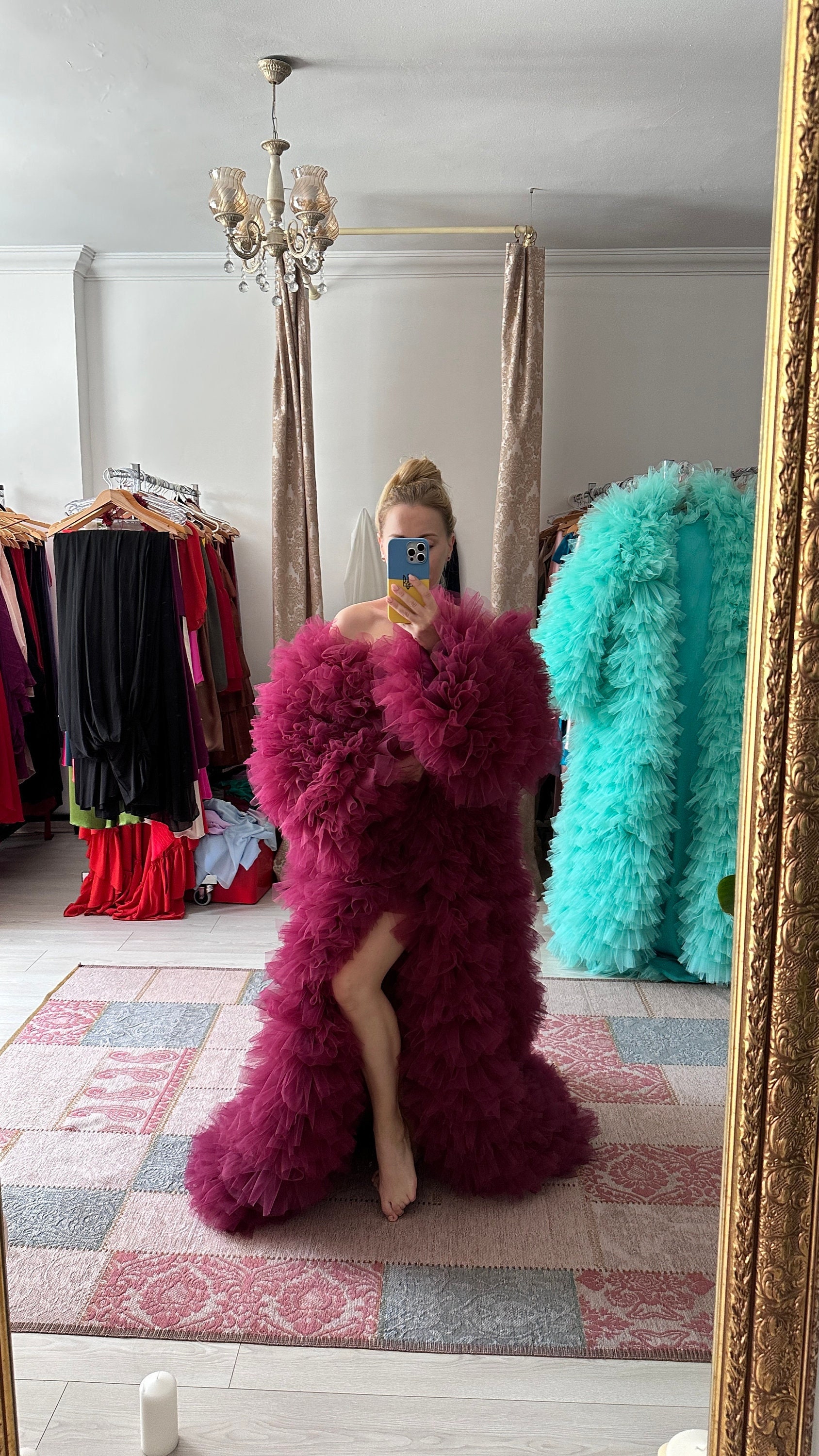 Andrea coat color MY212 Custom color Multiple sizes tulle cape Ruffles tulle coat Festival costume Long sleeves ruffles coat