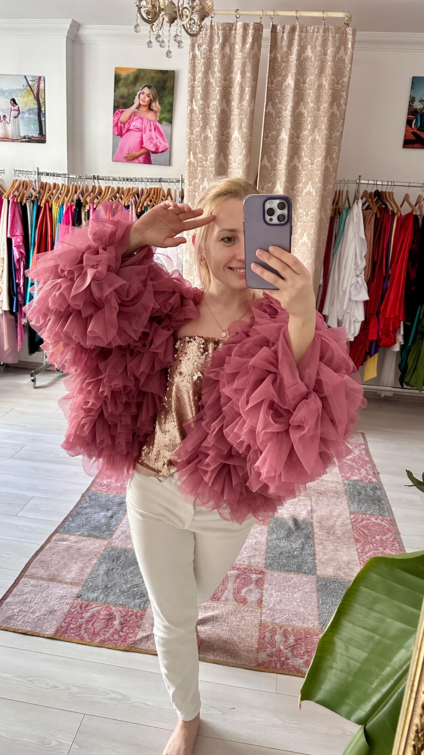 Eva Ruffled Tulle Crop Jacket: Long Sleeve Party Outfit - Etsy
