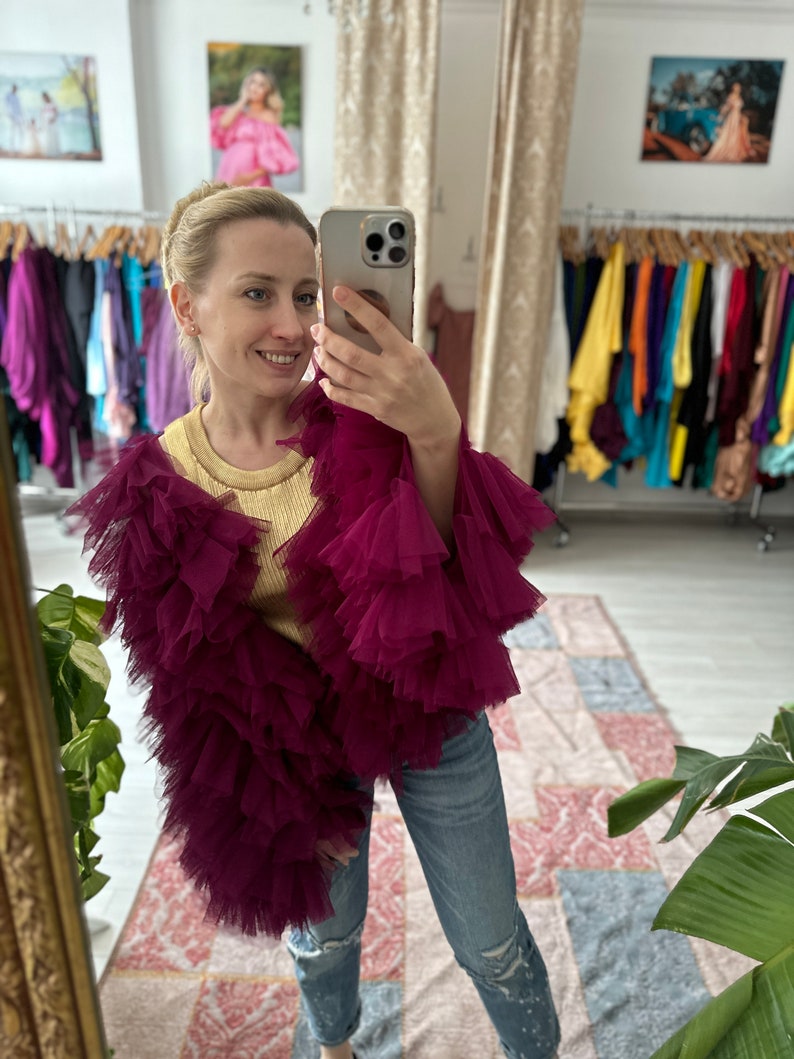 Eva Grape Tulle Ruffled Crop Jacket: Party Festival Photo Outfit - Etsy