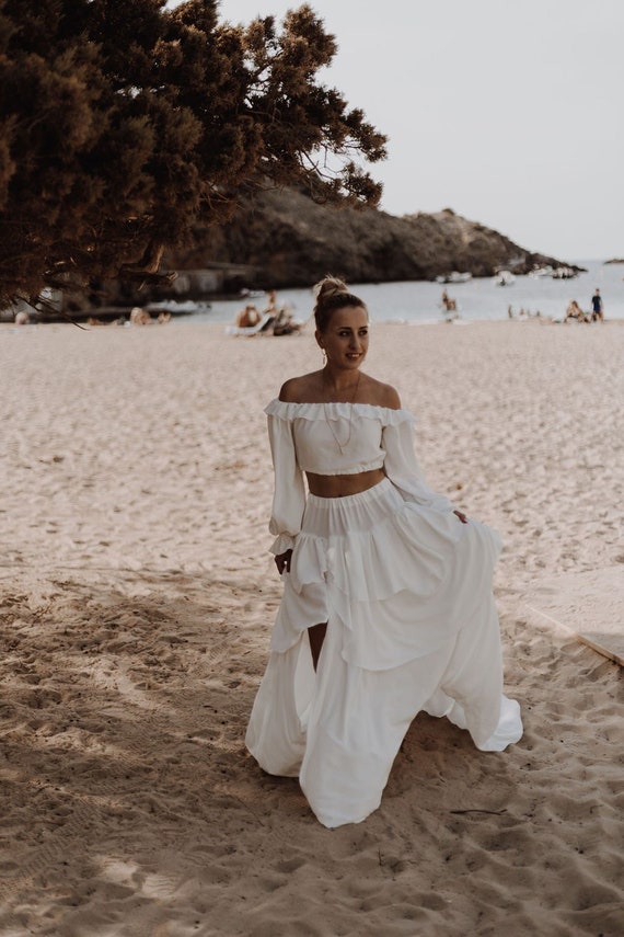 crop top beach dress Style hollow navel-baring one-shoulder, chest-wrapped, long-sleeved slim Beach skirt main image 1