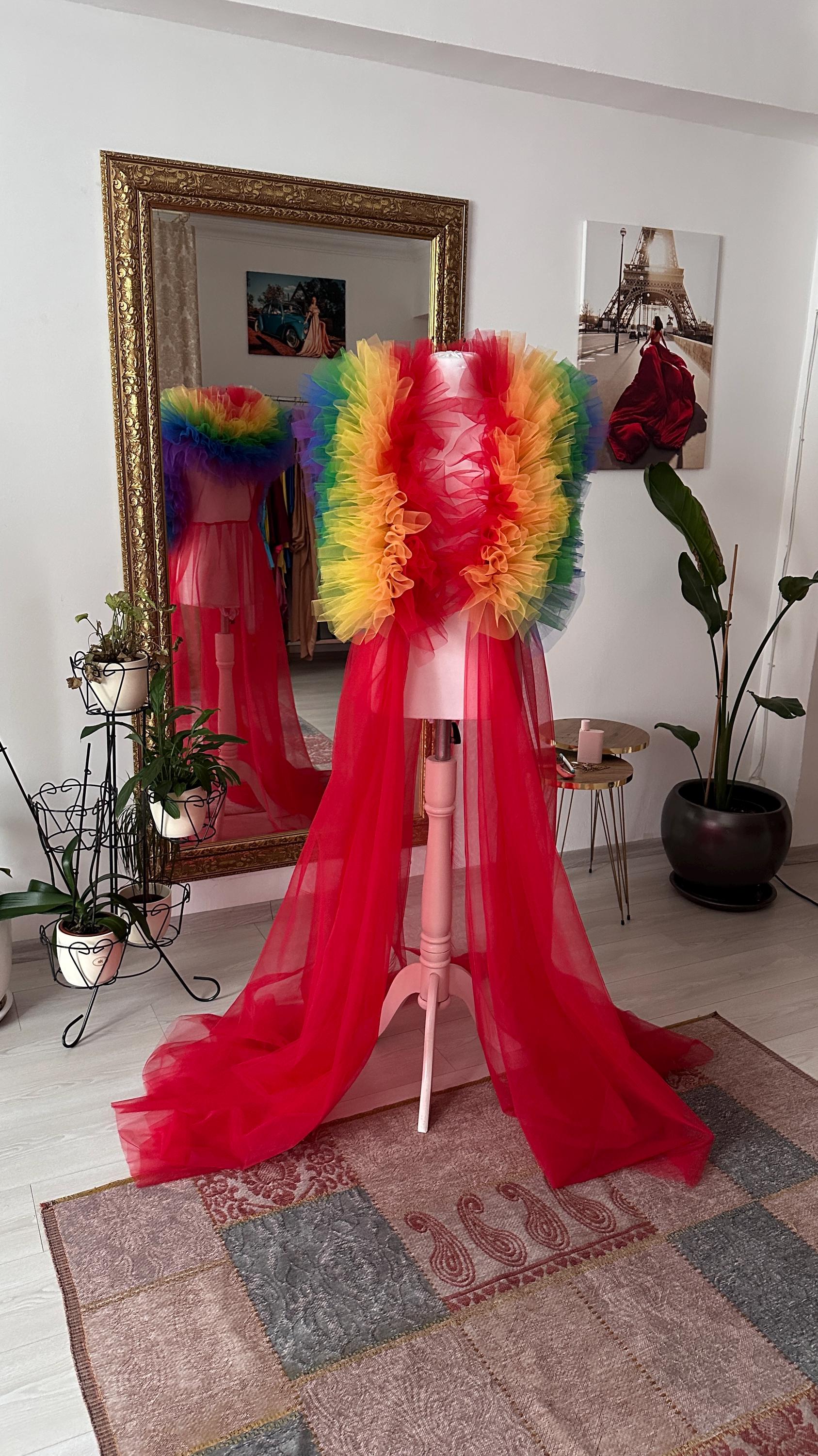 Sandra Raimbow Sandra Rainbow Colors LGBTQ Friendly Cape Long Tail Red Tulle Cape ...