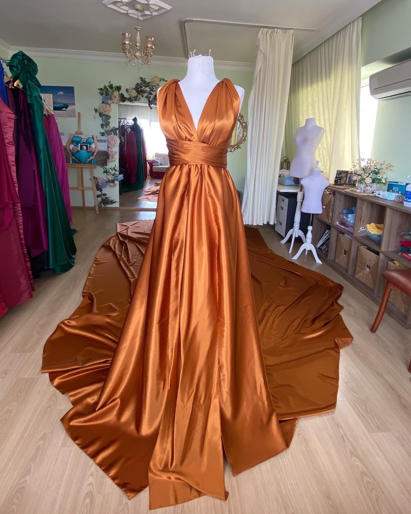 Diana Dress // Bronze Color Flying Satin Dress One Size XS-M - Etsy  Singapore