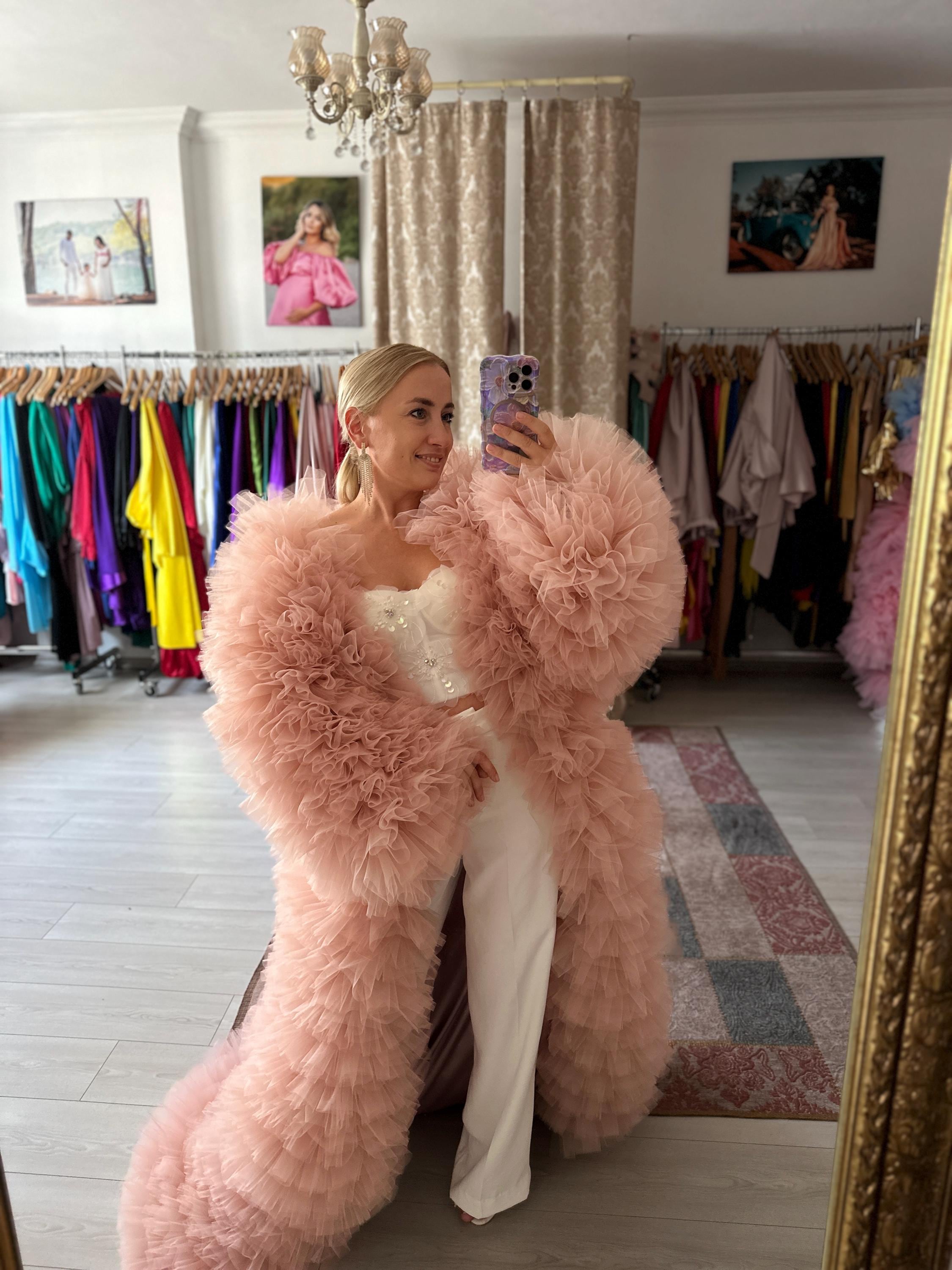 Andrea Handmade Tulle Ruffle Coat: Pale Pink Party Cover-up - Etsy