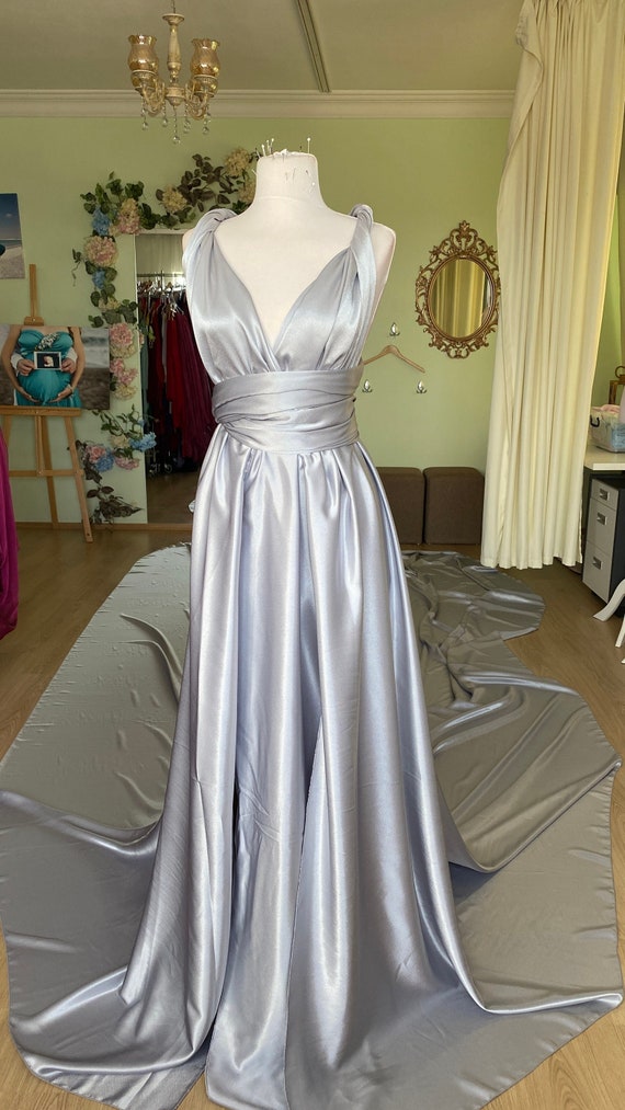 Buy Silver Grey Multi Embroidery Designer Wedding Gown In USA, UK, Canada,  Australia, Newzeland online