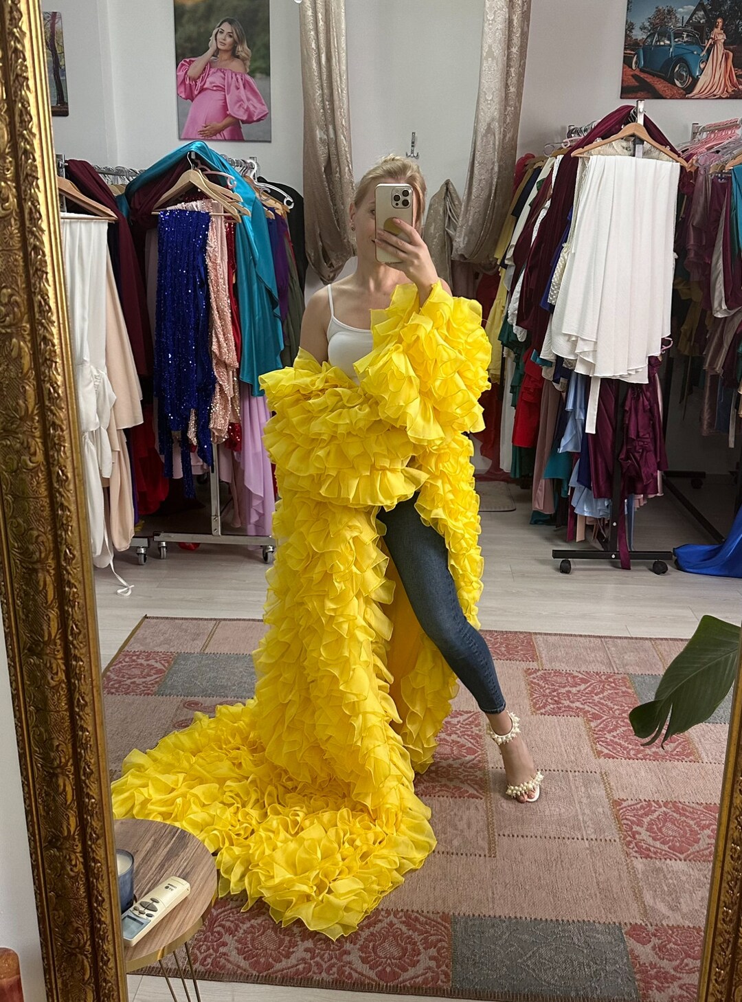 Yellow Chiffon Ruffle Coat: Voluminous Party Cape - Etsy