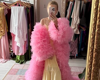 Andrea Tulle Coat in Sweet Pink Color MY142 Tulle Ruffles