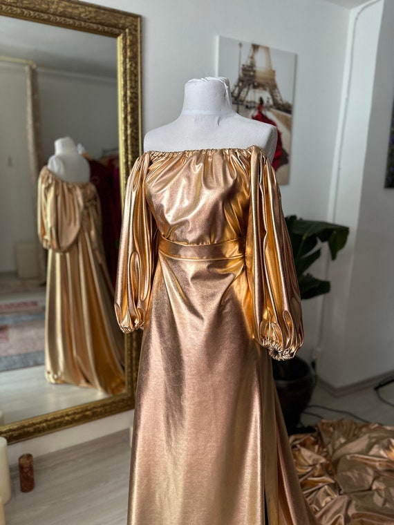 Tela de bronce elástico para disfraz de boda, tela brillante