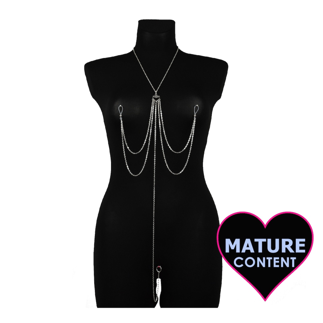 Sexy Body Chain Necklace to Nipple With Clitorial Fake Piercing Jewelry, Breast Jewelry Non