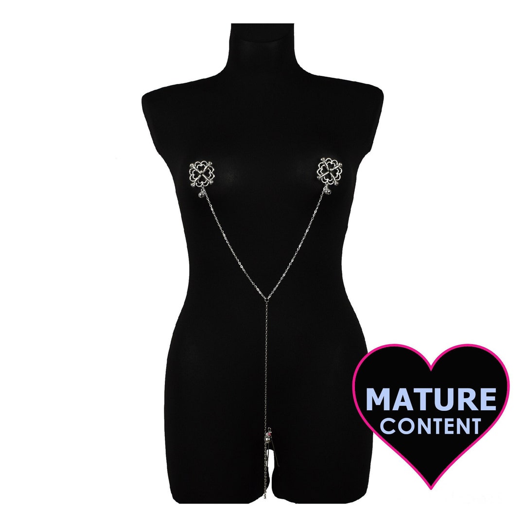 Nipple and Cliterous Clamps With Chain, Non Piercing Nipple Clit Jewelry, Flower Screw Clamps