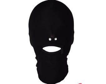 Bdsm mask, bondage hood with open mouth, hood head mask, mature