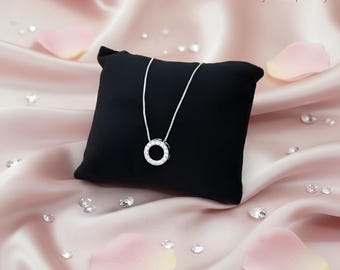 Dainty Sterling Silver Circle Necklace: Crystal Pendant