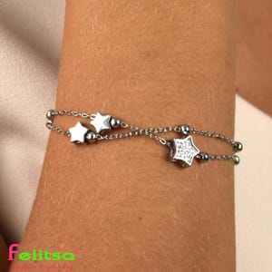 Star Bracelet Silver, Dainty Chain Bracelet For Women, Double Layer Star Bracelet, Minimalist Jewelry, Gift for her