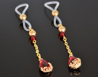 Non Piercing Nipple Jewelry: Dangles with Chain, Erotic Breast Jewelry