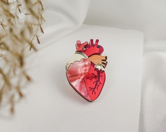 Anatomical Heart Lapel Pin lasercut from acrylic glass, perfect Valentine's day gift, unisex