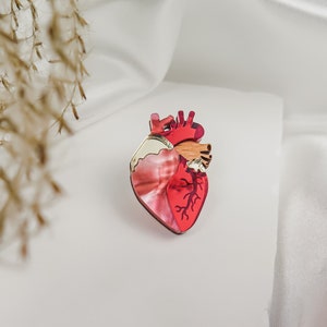 Anatomical Heart Lapel Pin lasercut from acrylic glass, perfect Valentine's day gift, unisex zdjęcie 1