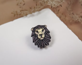 Lion Lapel Pin from recycled exotic wood and acrylic glass, cute little jacket pin