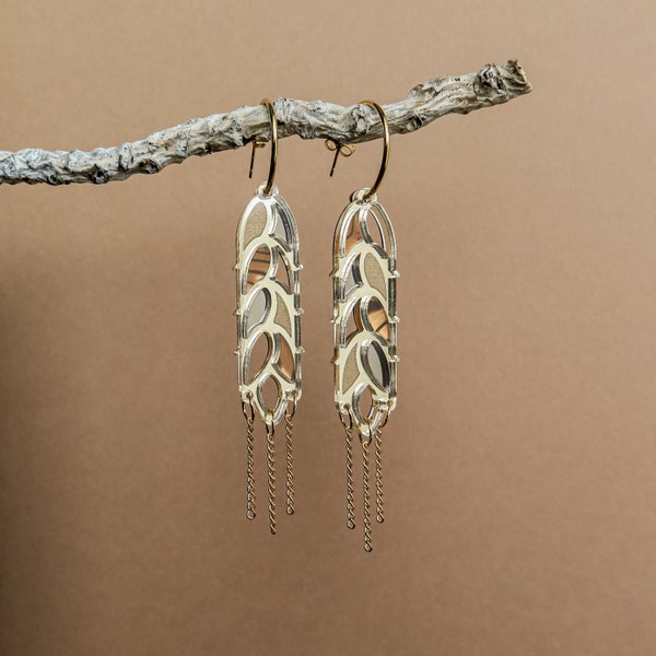 Extravagant Golden Wheat Earrings from lightweight acrylic glass mirror