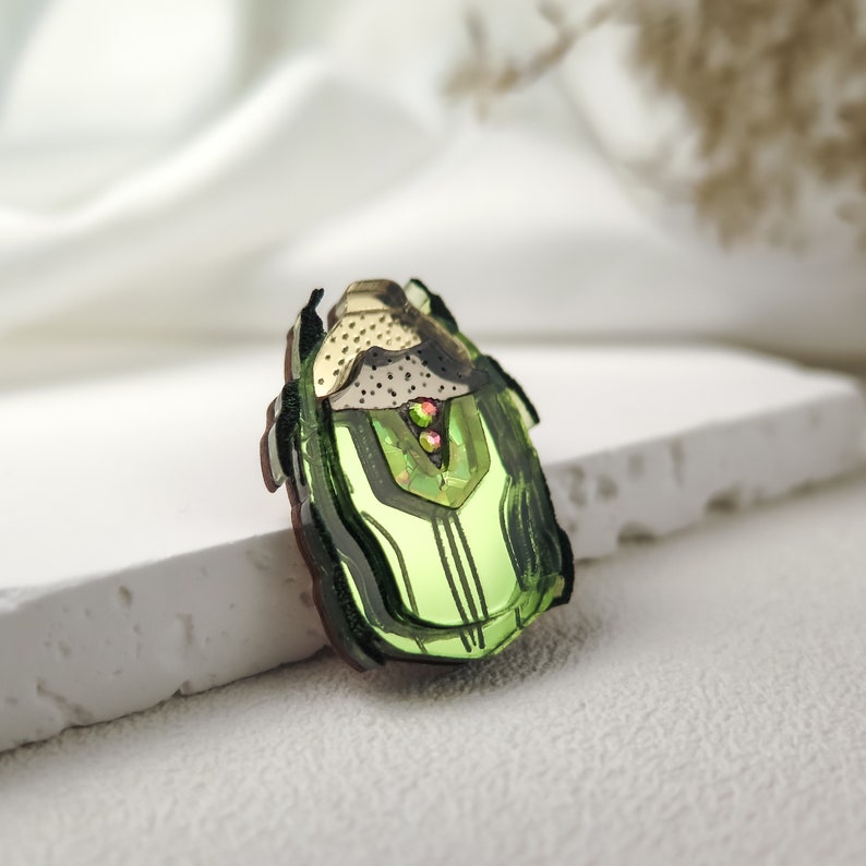 Shiny Green Rose Chafer Lapel Pin lasercut from acrylic glass, unisex fashion accessory image 7