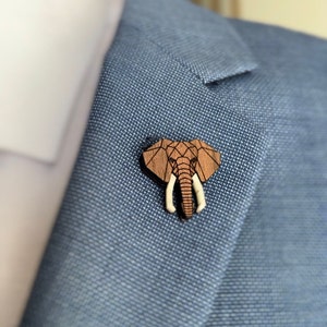 Elephant Lapel Pin from recycled exotic wood and acrylic glass, cute little jacket pin image 2