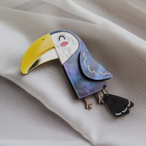 Cute Toucan Brooch laser cut from acrylic glass with hand painted details image 2