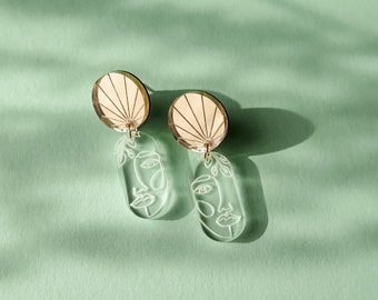 Minimalistic Acrylic Earrings with Face Line Illustration, sleek design