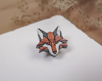 Fox Lapel Pin from recycled exotic wood and acrylic glass, cute little jacket pin