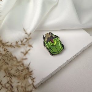 Shiny Green Rose Chafer Lapel Pin lasercut from acrylic glass, unisex fashion accessory image 6