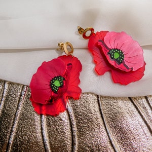 Statement Red Poppy Earrings laser cut from acrylic glass, large yet lightweight jewelry image 3