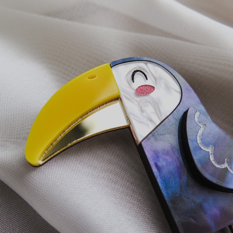 Cute Toucan Brooch laser cut from acrylic glass with hand painted details image 3