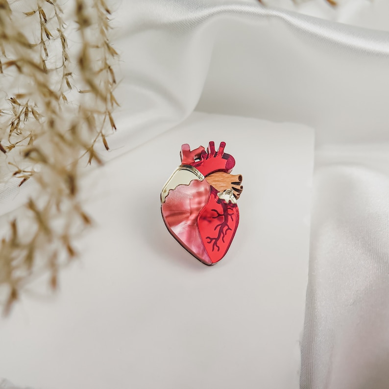 Épinglette coeur anatomique découpée au laser dans du verre acrylique, cadeau parfait pour la Saint-Valentin, unisexe image 1