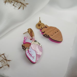 Anatomical Heart Drop Earrings from holographic pink acrylic glass, Valentine's day gift image 4