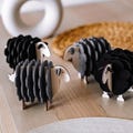 Charming Sheep Coaster Set with Plywood Holder - Set of 6, Unique Housewarming Gift Idea