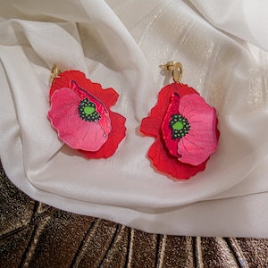 Statement Red Poppy Earrings laser cut from acrylic glass, large yet lightweight jewelry image 7