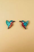 Little Kingfisher Bird Stud Earrings made of recycled wood and acrylic product logo