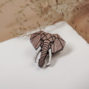 Elephant Lapel Pin from recycled exotic wood and acrylic glass, cute little jacket pin image 1