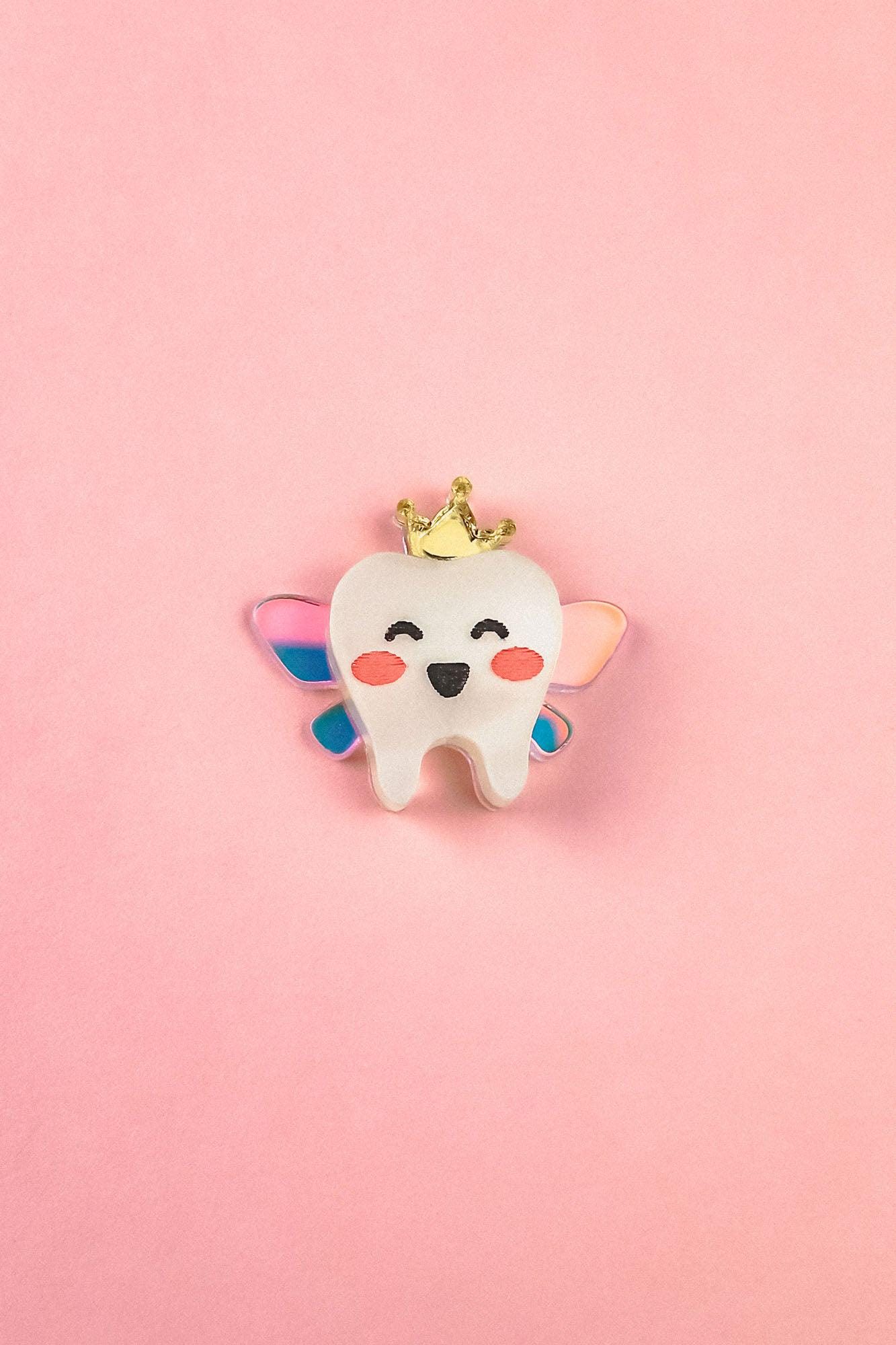 Acrylic Tooth Fairy Lapel Pin: Hand-Painted Whimsical Jacket Pin