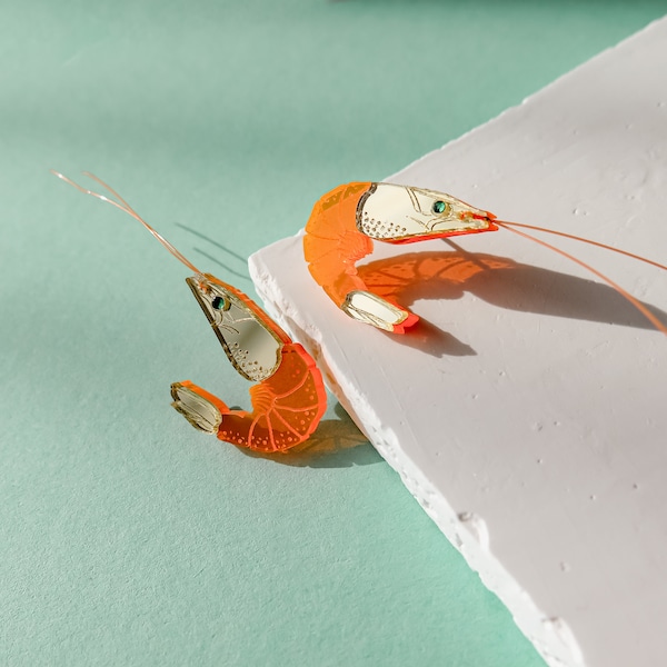 Clous d'oreilles néon crevettes, yeux émeraude scintillants en strass et longues antennes orange néon