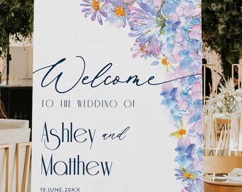 Blue Hydrangea Wedding Welcome Sign, Something Blue When I Do Ceremony Large Signage, Custom Floral Printable Sign Templates CORJL Download