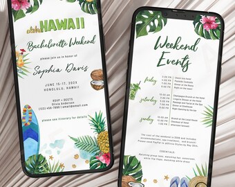 Hawaii Trip Invitation, Editable Hawaii Vacation Reveal Itinerary Template to Hawaii for Girls, Tropical Beach Travel Schedule Mobile CORJL