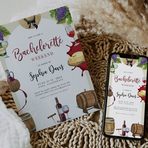 Napa Valley Invitation, Winery Bach Party Weekend Trip Custom Printable and Digital Templates, Itinerary Invitation Vineyard Travel Corjl