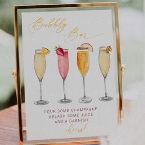 Bubbly Welcome Sign, Modern Wedding Drinks Bar Signage Printable Template for Guests, Signature Cocktails Signs CORJL Digital Download