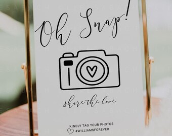 Oh Snap Sign Wedding Disposable Camera Sign Photo, Editable Photo Guest Book Signage Minimalist Template for Guests Selfie Picture CORJL DIY