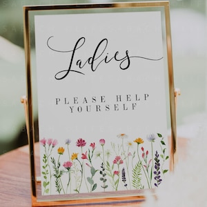 Wildflower Wedding Editable Ladies Restroom Sign | Women Modern Women Bathroom Signage Printable Template CORJL DIY Instant Digital Download
