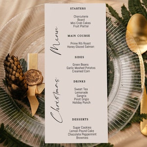 Christmas Dinner Menu Template. Editable Xmas Catering Menu Card Printable. Winter Holiday Dinner Gathering Modern Food List Templates CORJL