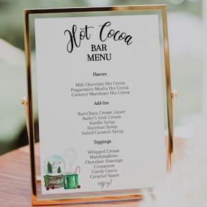 Hot Cocoa Bar Sign with Labels, Editable Hot Chocolate Recipe List and Add-ons Menu Sign, Printable Cocoa Counter Signage Templates Décor