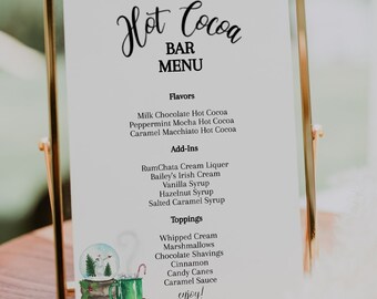Hot Cocoa Bar Sign with Labels, Editable Hot Chocolate Recipe List and Add-ons Menu Sign, Printable Cocoa Counter Signage Templates Décor