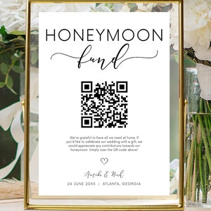 Honeymoon Fund QR Sign, Custom Minimalist Venmo Code Wedding Signage for Honeyfund Gift Suggestion Template, Printable Wedding Decor CORJL