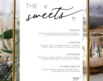 Editable Bridal Shower Sweets Menu Sign Minimalist Template, Love is Sweet Sign for Dessert Table, The Sweets List Wedding Decor Table CORJL