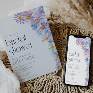 Bridal Shower Invitation Template Hydrangea, Printable Card and Mobile Template Editable Bride-to-be Party Digital Invites CORJL Download