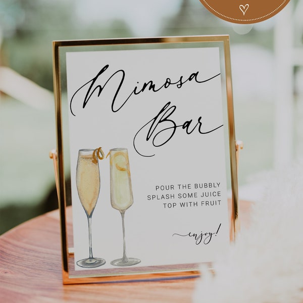 Modern Minimalist Mimosa Bar Sign Template. Wedding Mimosa Bar Sign. CORJL Editable Mimosa Bar Sign. Bridal Shower Printable.